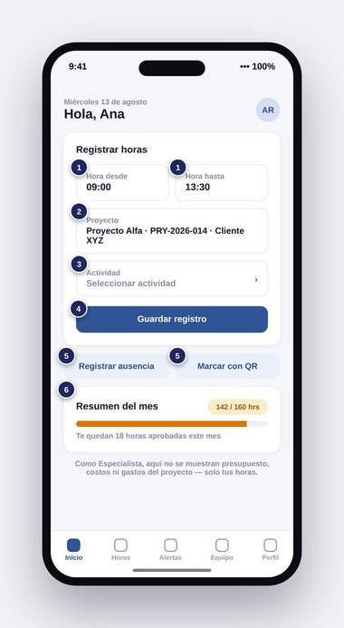 Registro de horas desde el teléfono